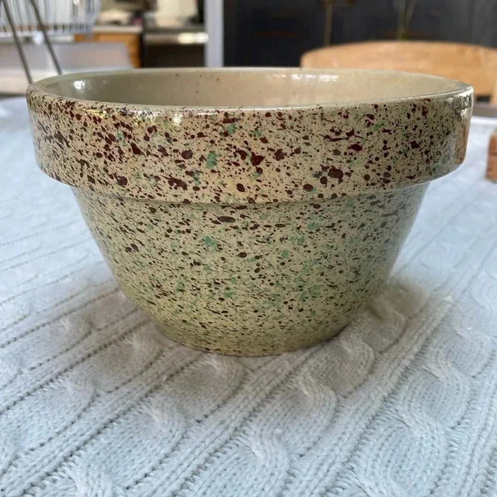 Vtg Roseville Pottery Splatter Mixing Bowl Ohio Retro Country Kitchen Baking
